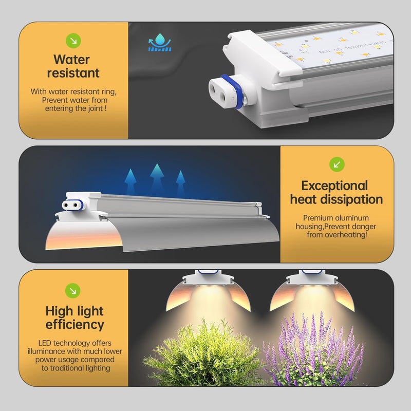 SpeePlant 1.4 قدم ضوء نمو معلق للنباتات الداخلية، طيف كامل مع LED أحمر 660 نانومتر، مصباح T5 2020T، 36 واط (2×18 واط) مع عواكس لصينية الشتلات، عبوة من 2 - Image 3